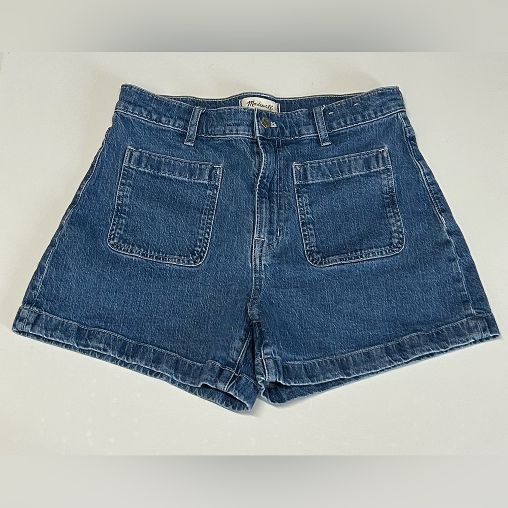 EUC Madewell The Denim Emmett High Rise Sailor Shorts Patch Pocket Style N0706